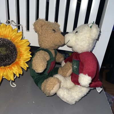 HALLMARK  Vintage Kiss Kiss Mistletoe Bears from the 1990's  2 Bears Kissing 9''