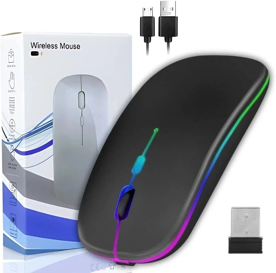 2.4Ghz Wireless UltraSlim USB Rechargeable Mouse Cordless Optical PC Laptop - Image 2 of 4