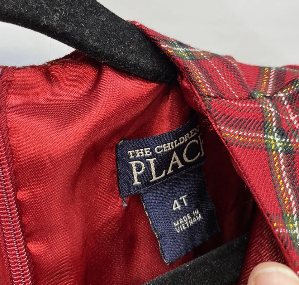 The Childrens Place Girls Sz 4 Christmas Dress Party Holiday Red Black Plaid - Image 3 of 4