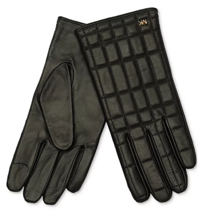 Michael Kors women's Quilted Leather Tech Gloves - Large - Black / Gold