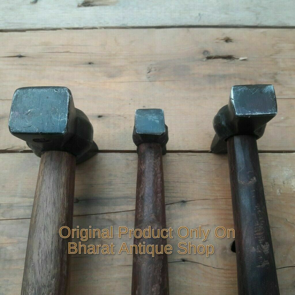Zestaw 3 czarnych żelaznych młotków kowalskich drewniana rękojeść Kolekcjonerski Wysoka jakość, bardzo popularna
