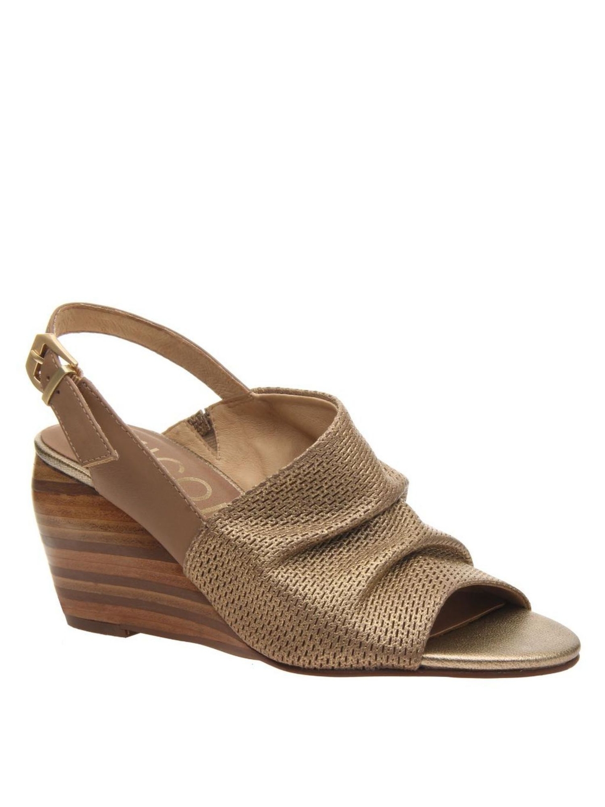 Женские кожаные сандалии на танкетке с открытым носком NICOLE Gold Yellow Metallic Aziza 9 M 5090₽