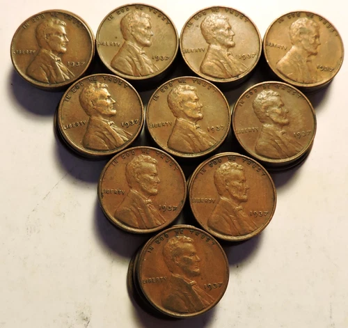 Roll of 50 1937 P Lincoln Cents G-VF