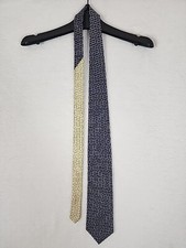 Tommy Hilfiger 100% Italian Silk Tie Navy Silver Repeated Geometric Made in USA