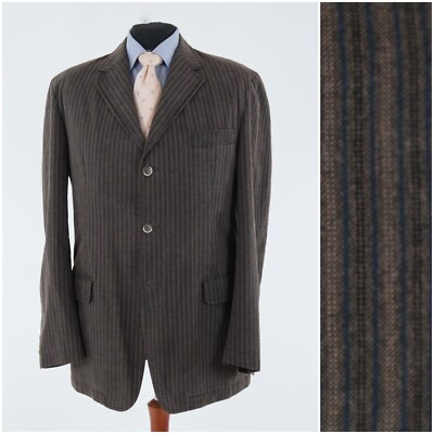Mens Summer Sport Coat 44L US Size ENGBERS Brown Cotton Blazer Striped Jacket
