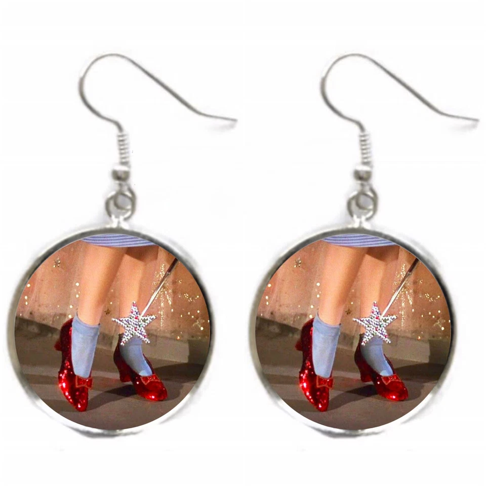 Pendientes Zapatillas Rubí Vintage Mago de Oz IMPRESIÓN ARTÍSTICA Plata Dije Pendientes Foto 3 de 4