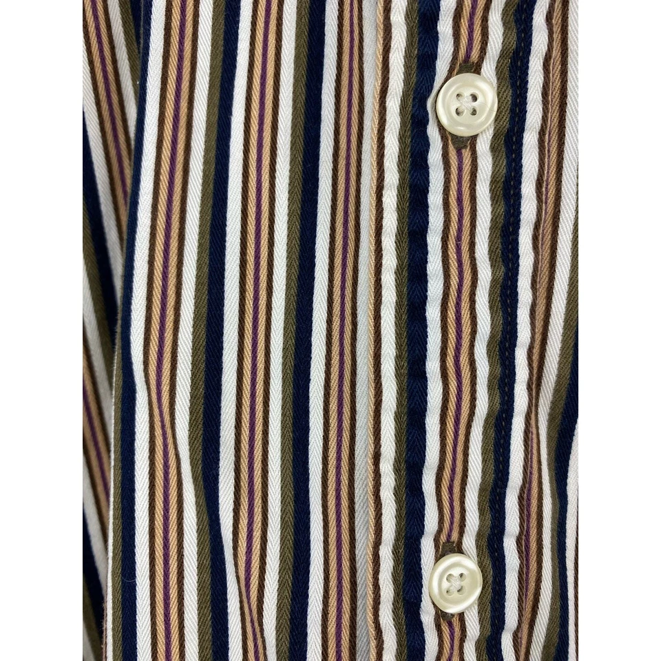 Camisa John Ashford Para Hombre Talla M Crema Negra Melocotón Rayas Cambray Abotonada Foto 3 de 4