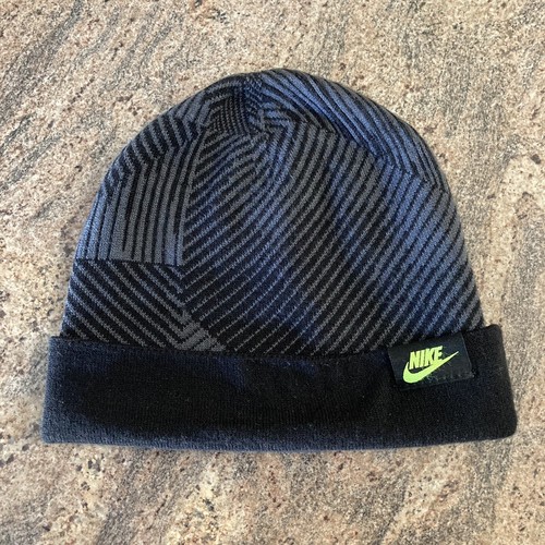 Nike Black \u0026 Grey Striped Knit Beanie 