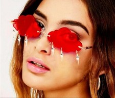 RIMLESS CLOUDS RAINDROPS SHAPED LENSES SUNGLASSES STEAMPUNK,HIPHOP REDCANDYCOLOR