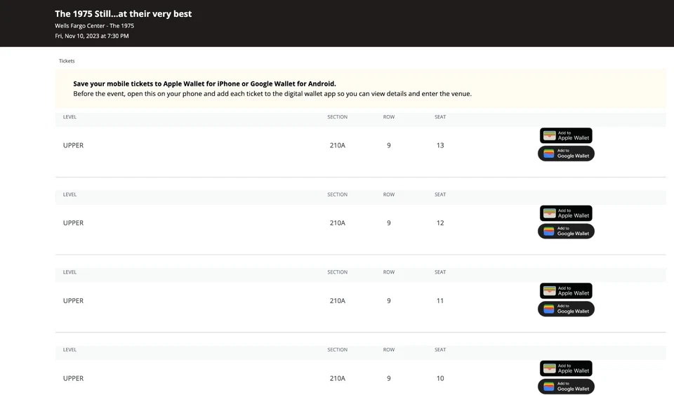 The 1975 Concert Tickets for November 10, 2023 at the Wells Fargo Center Philly - Image 2 of 2