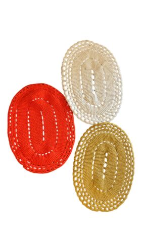MCM 1970’s Hand Crotchet 3 Placemats, Orange, Mustard, Cream Colors