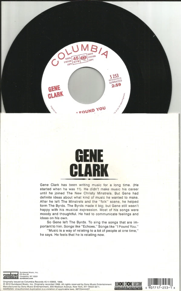 The Byrds GENE CLARK Echo / I found You 2012 LIMITED 7” Inch Vinyl RSD 45 USA - Image 2 of 2