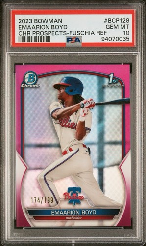 Emaarion Boyd 2023 Bowman Chrome 1st Fuschia Refractor BCP128 Phillies /199 - Picture 1 of 3
