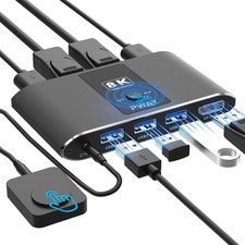 KVM Switch 1 Monitor 2 Computer DisplayPort,DP 1.4 3 USB 3.0 Ports 3 USB-A...