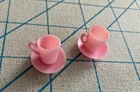 Vtg Barbie 1632 INVITATION TO TEA 2 Pink Cups & Saucers #1034 HOSTESS SET (1965)