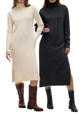 Vero Moda Damen Midi Strickkleid Kleid Damenkleid langes Winterkleid VMBoom