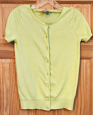 LOFT Women  s Green Solid Knit Crew Neck Button-Front Cardigan Sweater XS