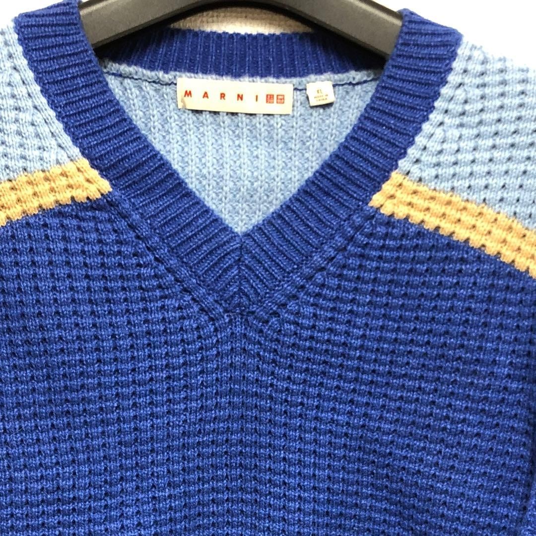 UNIQLO MARNI Popcorn Knit V-Neck Sweater Blue XL Used thumbnail 7