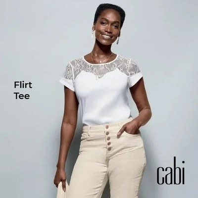 Cabi Top Womens XS White Flirt Tee Style 4569 NEW Short Sleeve Sweetheart