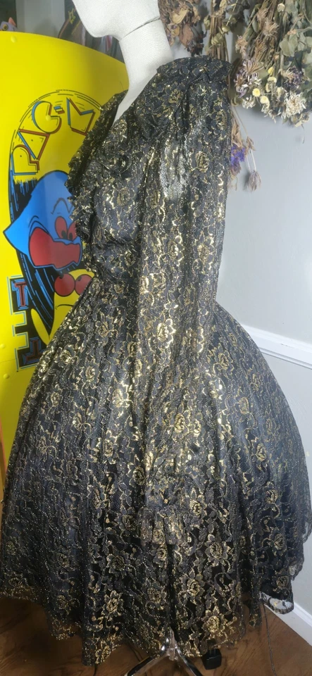 Vintage 1970s Black And Gold Party Dress With Zipper Front - Image 3 of 4