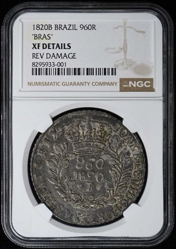 1820B BRAZIL "BRAS" 960 Reis NGC XF Details