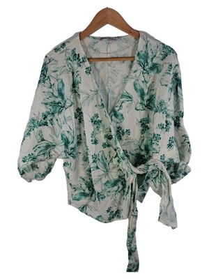 Zara Chemisier Femme Blanc Floral Manches Courtes (EU 42, INT XL) - Photo 1/4