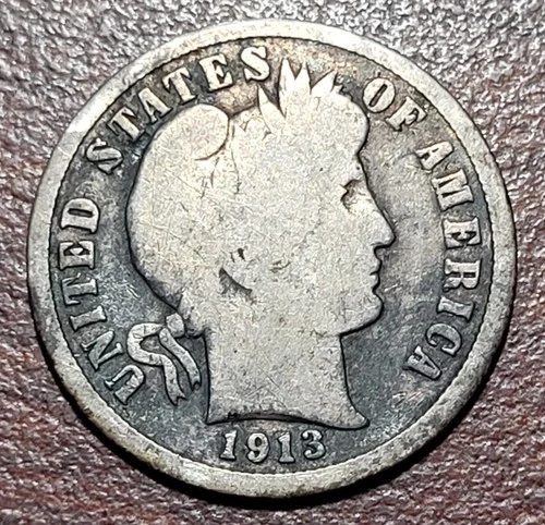 1913-S Barber Dime Good Orig. Toning Low Mintage Date Silver 10c Coin
