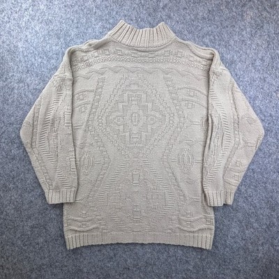 Basic Editions Mock Neck Sweater Beige Geometric Knit Excellent Men's Sz Medium