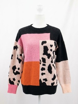 Anniewear Leopard Color Block Sweater Pink Multi
