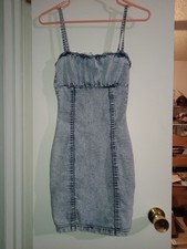 Divided Blue Denim Bodycon Mini Dress Size 4 Spaghetti Straps Zip Closure