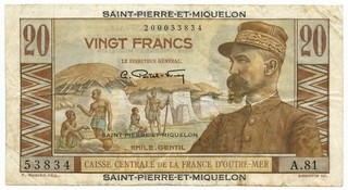 20 FRANCS CENTRAL BOX FRANCE D'OUTRE MER SAINT PIERRE ET MIQUELON 1950 60 BB