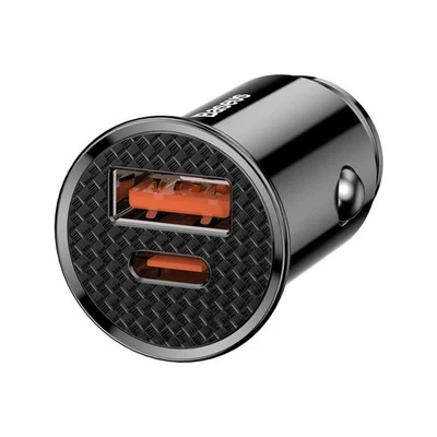 Autoladegerät 30W Baseus 12–24 V USB USB-C QC4.0 SCP AFC, Schwarz - Bild 1 von 4