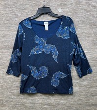Chico's Top Women  s Size 3 US XL Navy Leaves Print 3/4 Sleeve Pullover