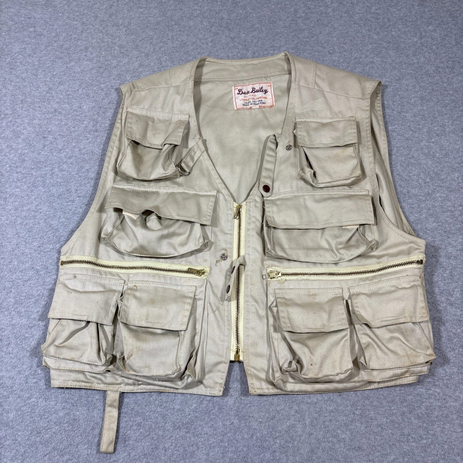 Vintage Dan Bailey Fly Fishing Vest Men's Size L Tan Outdoors