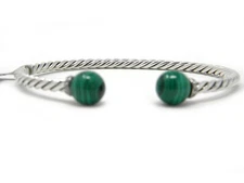 David Yurman 9mm Solari Bead Cuff Bracelet Malachite/Diamonds/Silver NWT