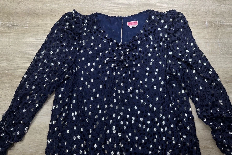 Blusa feminina Kate Spade azul XL veludo pontilhado cropped viscose seda nova sem etiquetas - Imagem 2 de 4