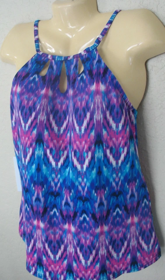 CARIBBEAN JOE - 14 - TOP DE TRAJE DE BAÑO TANKINI ELÁSTICO DE NYLON - RECORTE EN EL CUELLO Foto 2 de 4