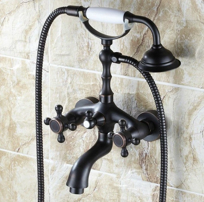 Oil Rubbed Bronze Bathroom Clawfoot Tub Faucet w/ Handshower Wall Mounted ytf041 - Image 2 of 4