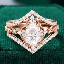 Pear cut Moissanite engagement rose gold Vermeil vintage Unique wedding ring