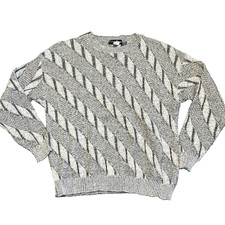 Vintage Sweater Men’s XL Gray Ferruccio Busoni Crew Diagonal Stripe Made in USA