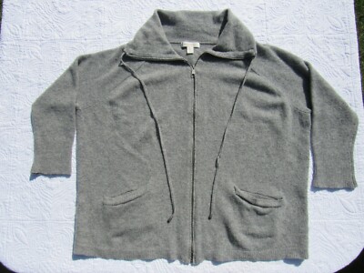 ELLEN TRACY 100% WOOL ZIPPER SWEATER JACKET WOMEN'S XL 16 GRAY 