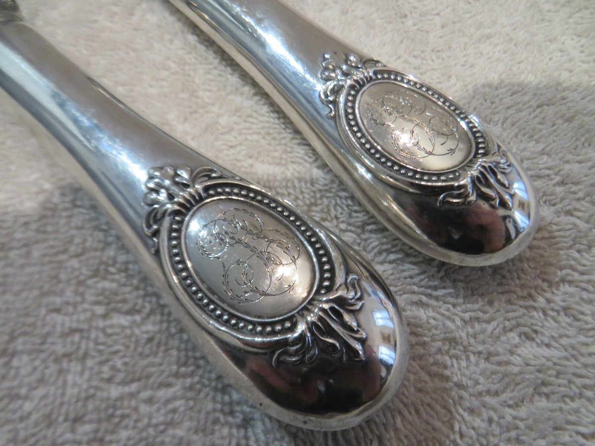 Gorgeous 1900 French 950 silver handles 2p fish serving set st