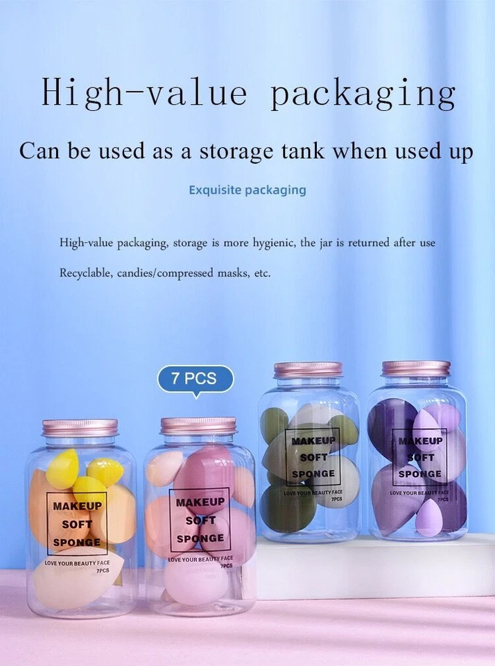 5 Colores 7 piezas Un Set Mujer Maquillaje Base Licuadora Esponja Belleza Cosmética Foto 3 de 4