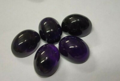 Amethyst Cabs Oval Shape 12x14 M.M. Dark Purple Color 5 Pieces Natural Gemstone