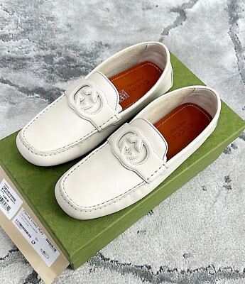 Authentic Gucci Interlocking G Off-White Leather Mens Loafer  display picture 1