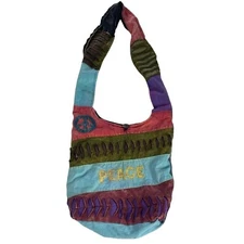 KPC Hobo Peace Crossbody Boho Hippie Sling Bag Multi Color Cotton