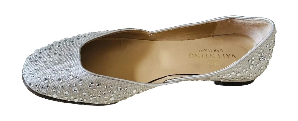 ZAPATOS PLANOS VALENTINO GARAVANI CRISTAL CON TACHUELAS MUJER TALLA 37,5/7,5 CUERO PLATEADO Foto 2 de 4
