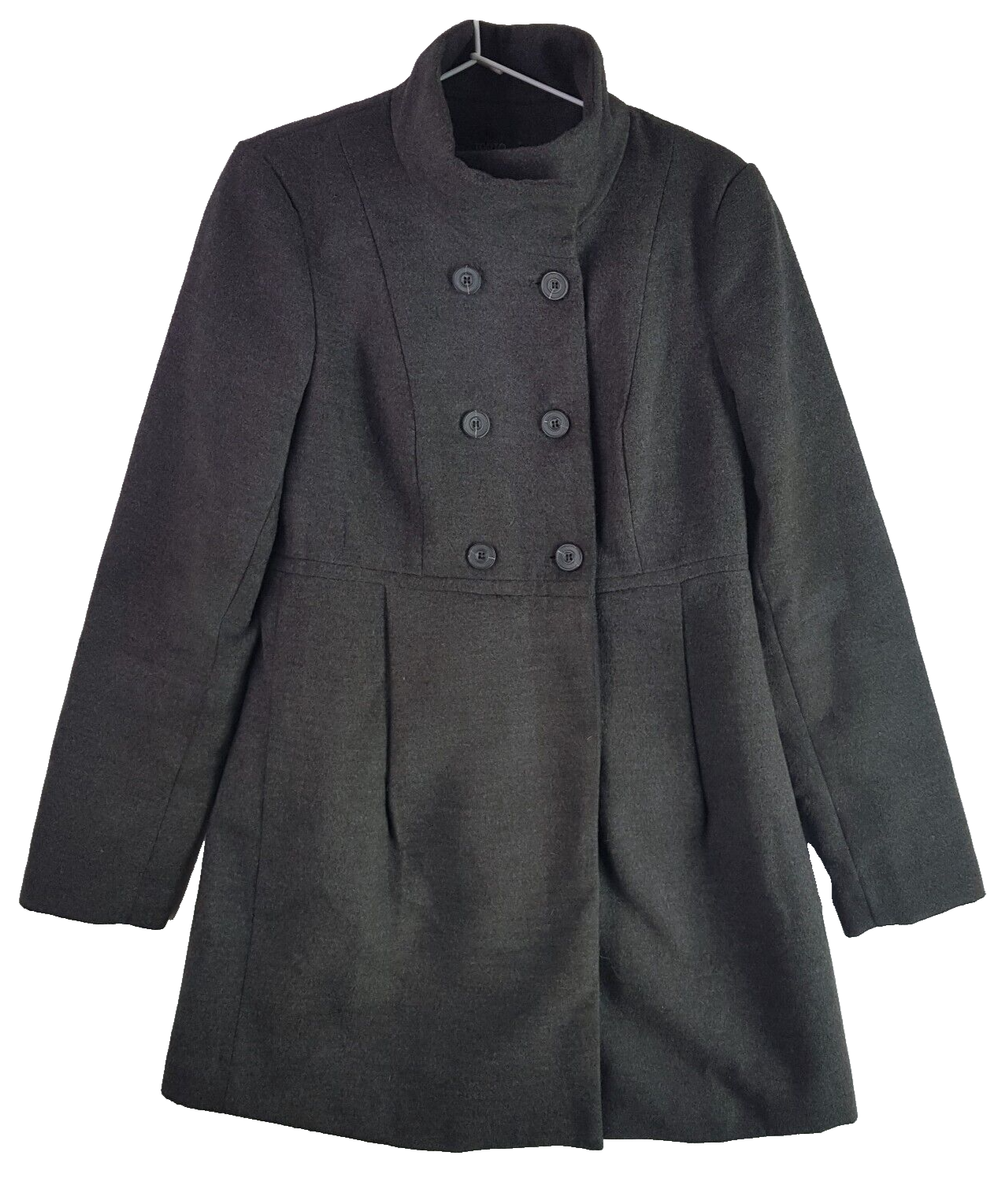 Tokito Double Breasted Fleece Trench Coat Womens 12 Grey High Neck Button