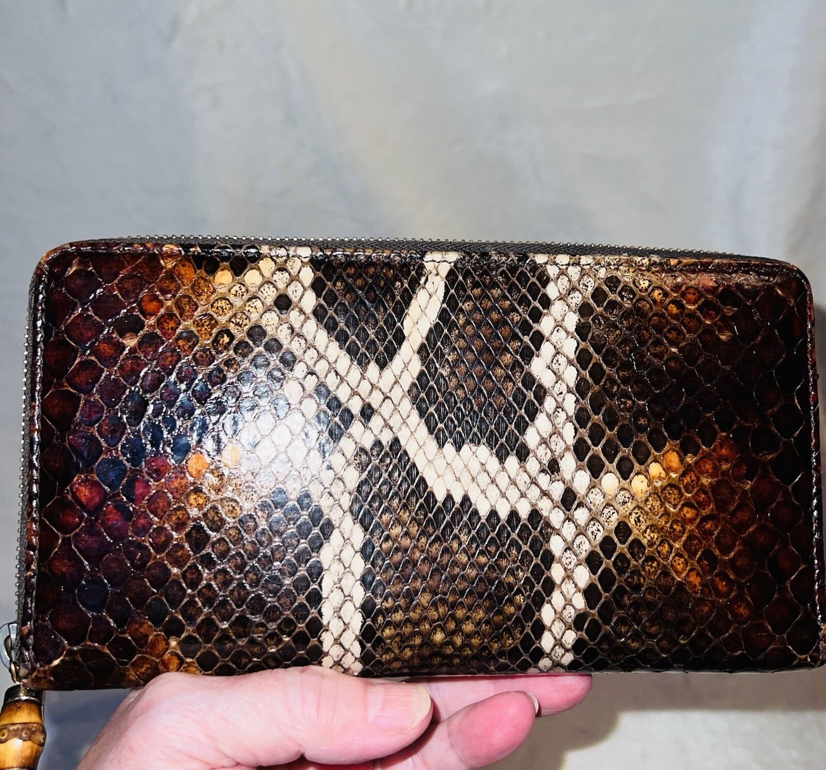 小物 Gucci Phyton Long Wallet Rank B GUCCI Brown Diamond Python Snakeskin Exotic Leather Zippy Wallet