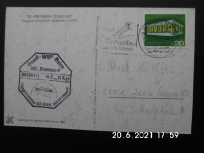 BREMEN - TS - Flagship NGL - Cachet Bremen 4 Good-Will Reise GRÖMITZ 1969 - NDL